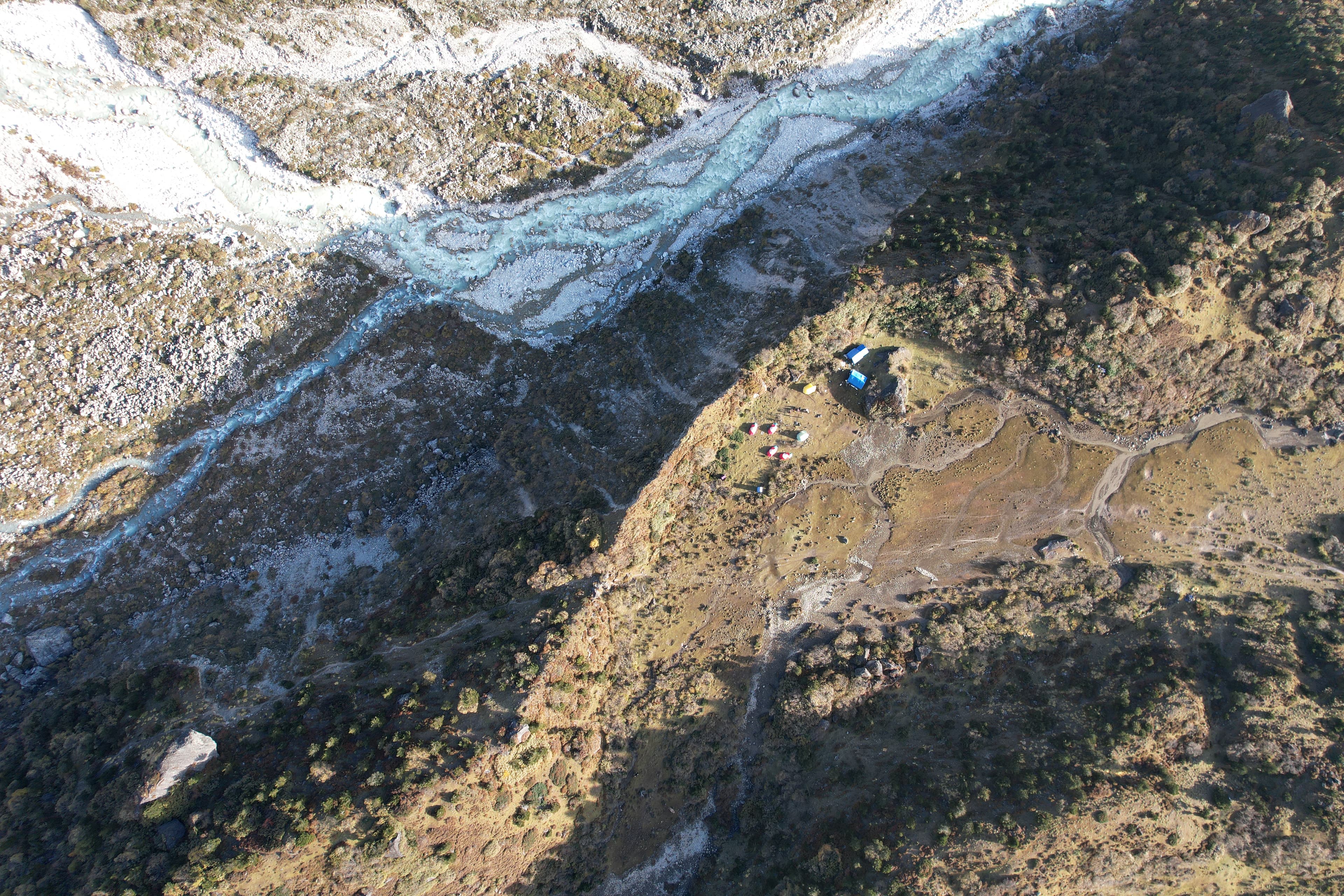 Aerial view of Himalayan glacier lakes