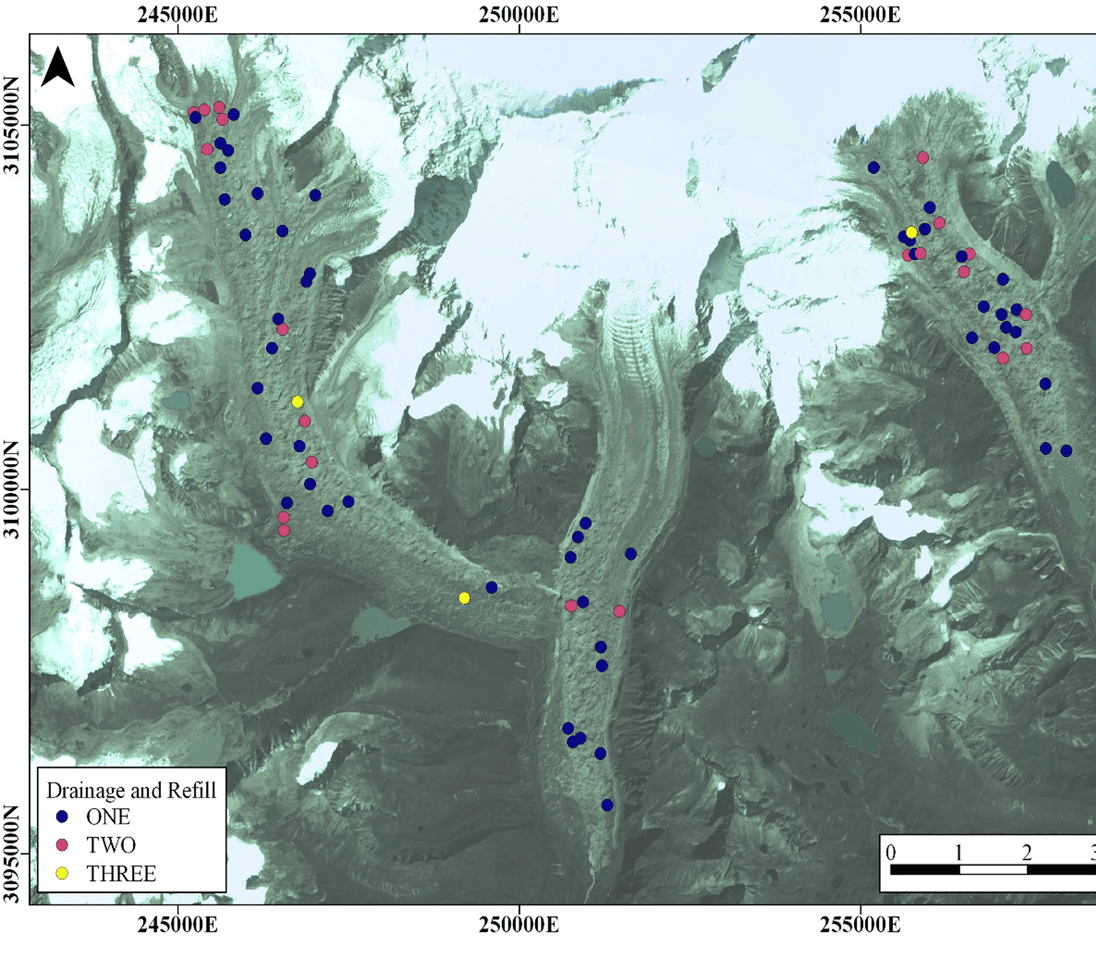 Glaciers 1 to 3 pond data - 2016 - 2018